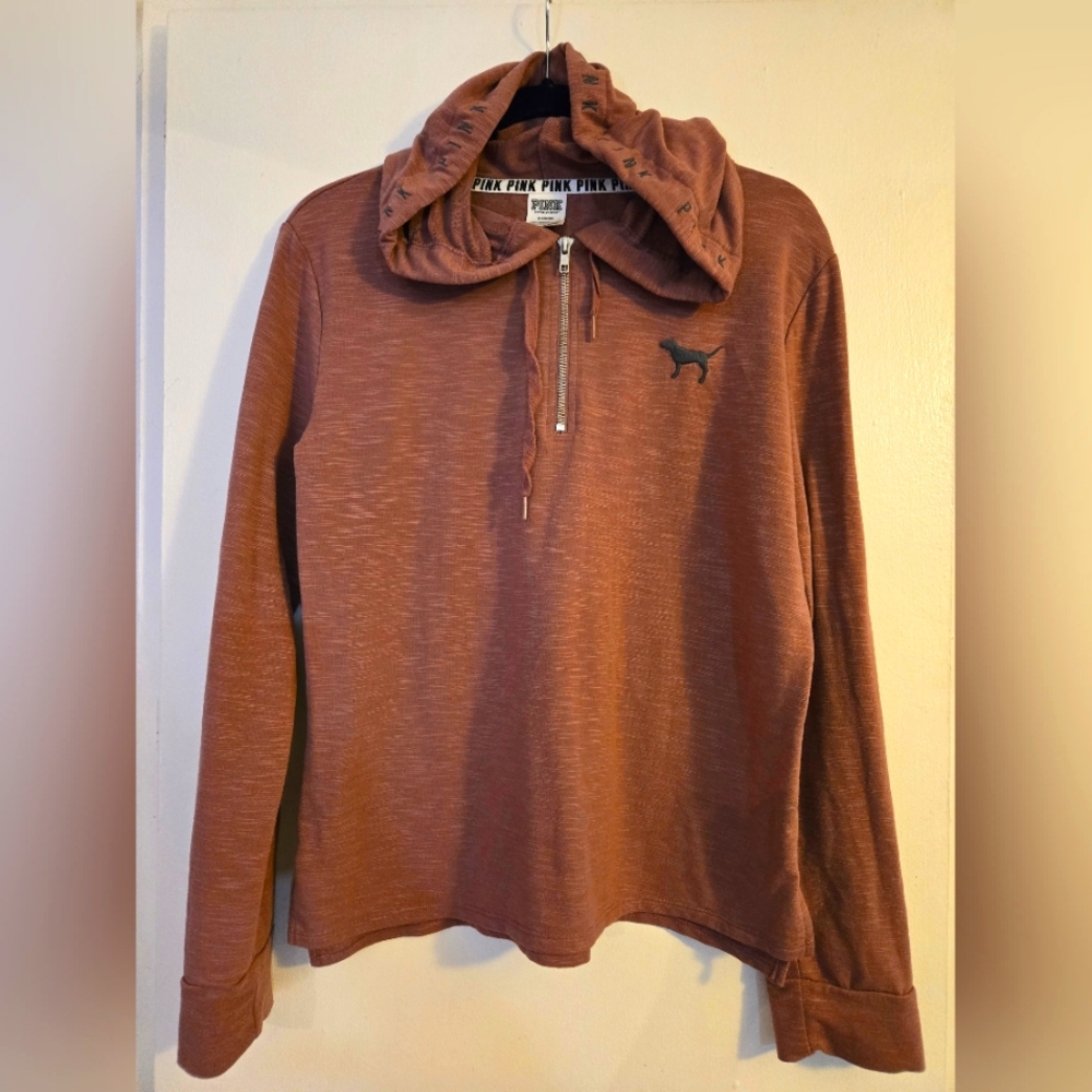 PINK Victoria Secret Pullover Hoodie 1/4 Zip Long‎ Sleeve Pink Dusty Rose Size M